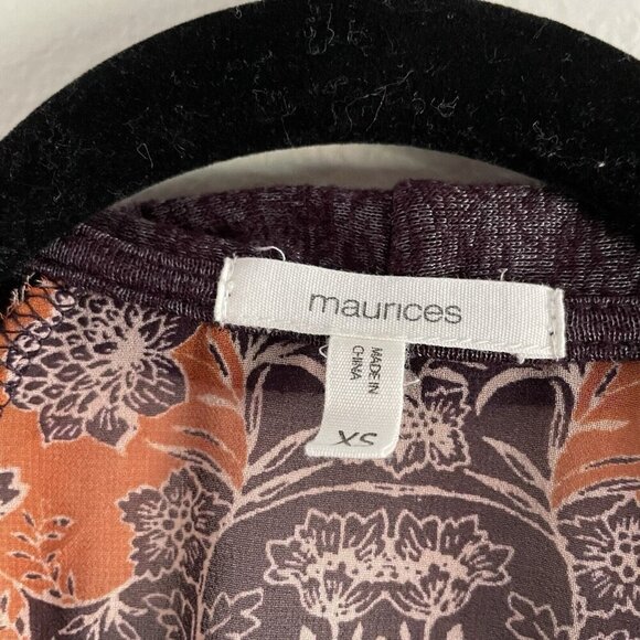 Maurices Women XS Purple Floral Chiffon Back Boho Open Front Cardigan Sweater - Picture 7 of 11